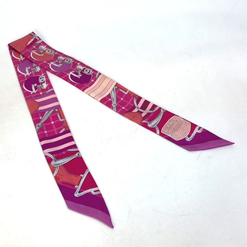 HERMES Shuval horse TATERSALE Twilly Twilly Scarf silk pink - Picture 3 of 7